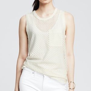 Banana Republic Eyelet Tank Top Cream Sleeveless - Sz Medium
